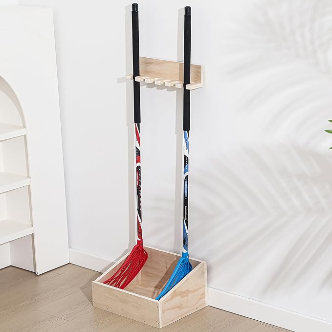 Leinuosen Hockey Stick Holder Wall Mounted and Vertical 2 in 1 Wooden Ice Hockey Rack Organizer Storage and Display Large Capacity Organizer Holds up to Sticks for Player Gifts