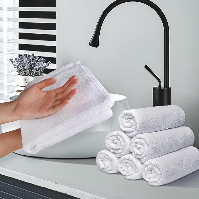 24 Pack Hand Towels Set - Highly Absorbent and Quick Drying Microfiber Gym Towels, Premium Wash Cloths for Bathroom, Salon, Gym, Shower, Hotel, and Spa - 16x27 inch (White)
