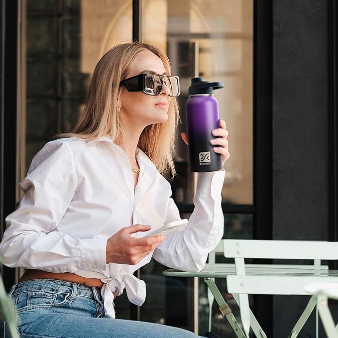 32 oz Insulated Water Bottle | Thickened Stainless Steel Vacuum Metal | Portable Sports Water Jug for Gym and Hiking with Straw, Carrier Bag, Handle Strap | BPA-Free 32 oz, Black