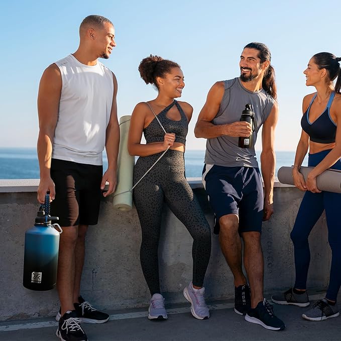 1 Gallon Water Bottle Insulated | Thickened Stainless Steel Vacuum Metal Water Jug | Portable Sports Large for Gym and Hiking with Straw, Carrier Bag, Handle Strap | BPA-Free 128 oz