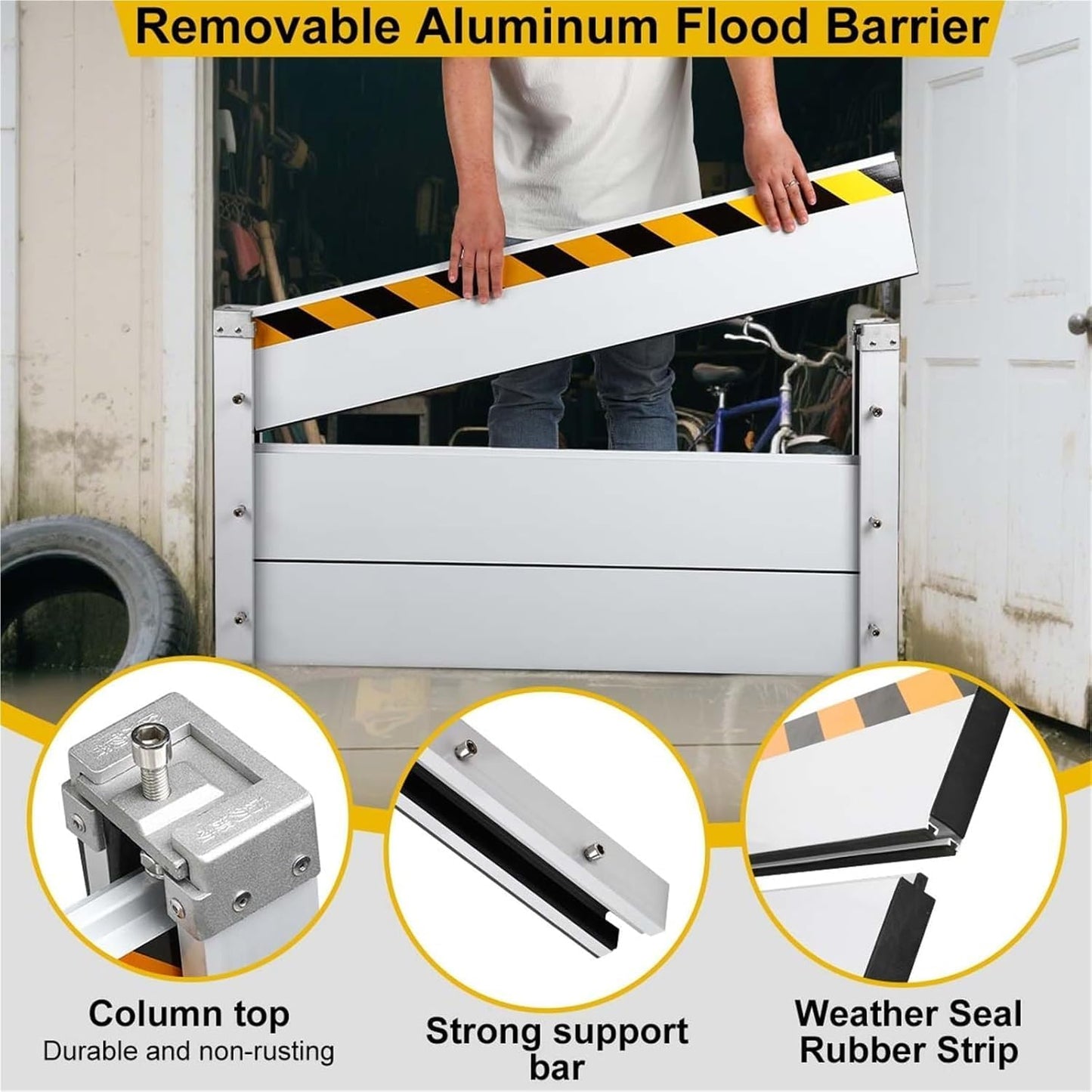 Reusable Heavy Duty Aluminum Flood Barriers for Home Exterior, Flood Protection Barriers Water Barrier Door Quick Detachable Garage Doors Detachable Mobile Rain Water Baffle ( H 47.2 inch L 5.5FT)