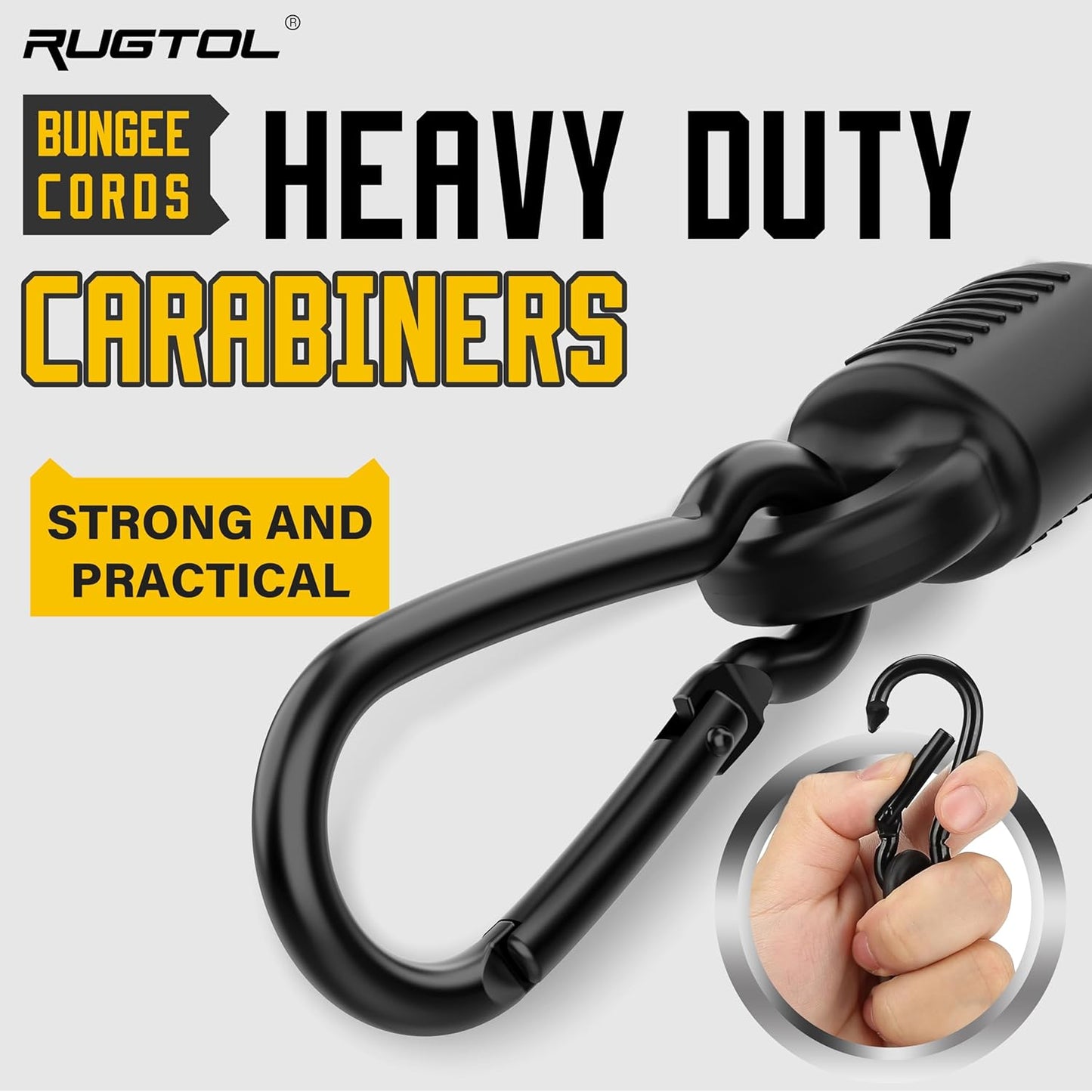 Bungee Cords with Hooks, 48 Inch Adjustable Yellow Bungee Cords with Carabiner Heavy Duty Outdoor, 8mm Thick Easy to Adjust Bungee Rope UV Resistant for Truck Bed, Bike Rack, Camping, 6 Pack