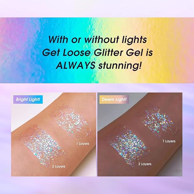 LANGMANNI Holographic Body Glitter Gel for Body, Face, Hair and Lip.Color Changing Glitter Gel Under Light. Vegan & Cruelty Free-1.35 oz (3# Neon Violet+4# Sapphire Blue)