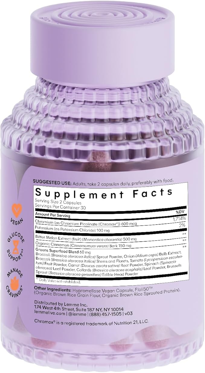Lemme Curb Cravings, Improve Carb Metabolism, Support Weight Management w/Clinically Studied Chromium Picolinate, Bitter Melon, Ceylon Cinnamon & Greens Blend I Drug-Free (30-Day Supply)