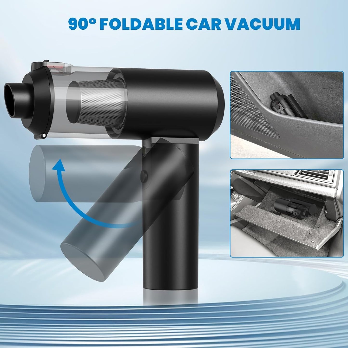 90° Foldable Car Vacuum Portable Cordless 16000PA, 4-in-1 Mini Vacuum Cleaner with Brushless Motor, Handheld Vacuum Cordless Blower/Pump for Car, Home,Office