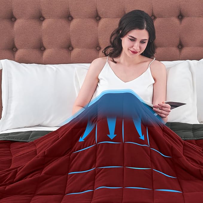 King Size Weighted Blanket for Adults (25 lbs, 80β x 87β, Red Grey) Cooling Heavy Blanket for Sleeping Perfect for 240-260 lbs, Breathable Blanket for Adults & Couple All Season, Machine Washable