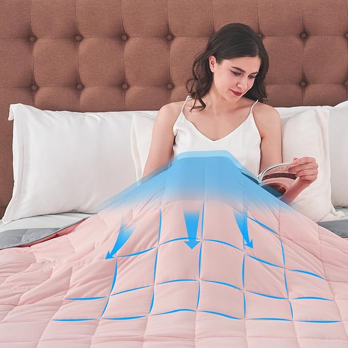 King Size Weighted Blanket for Adults (25 lbs, 80β x 87β, Pink Grey) Cooling Heavy Blanket for Sleeping Perfect for 240-260 lbs, Breathable Blanket for Adults & Couple All Season, Machine Washable