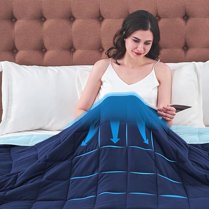 King Size Weighted Blanket for Adults (30 lbs, 80β x 87β, Navy & Blue) Cooling Heavy Blanket for Sleeping Perfect for 290-310 lbs, Breathable Blanket for Adults & Couple All Season, Machine Washable