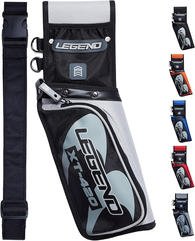 Legend XT420 Field Quiver - Left or Right-Handed Quiver Arrow Holder, Archery Quiver with 3 Arrow Tube, Durable Nylon Hip Quivers with Multiple Pockets for Archery Accessories, Score Card & Tools