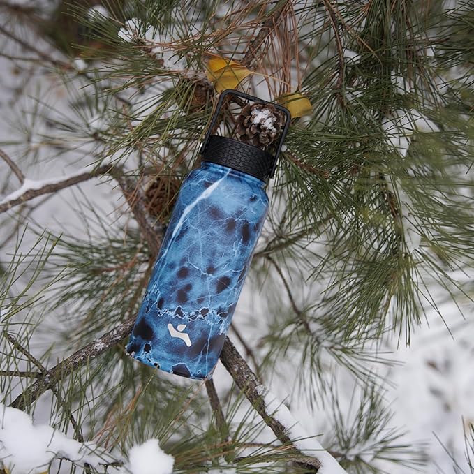 18 oz Insulated Water Bottle Stainless Steel Sport Bottles with 3 Lids,Navy Blue