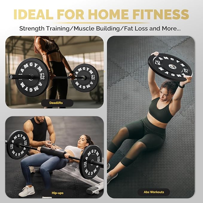 2 Inch Bumper Plates,10-500lbs,Barbell Rubber Olympic Weight Plates Set for Home Gym, Strength Training & Weight Lifting, Multiple Options Colors