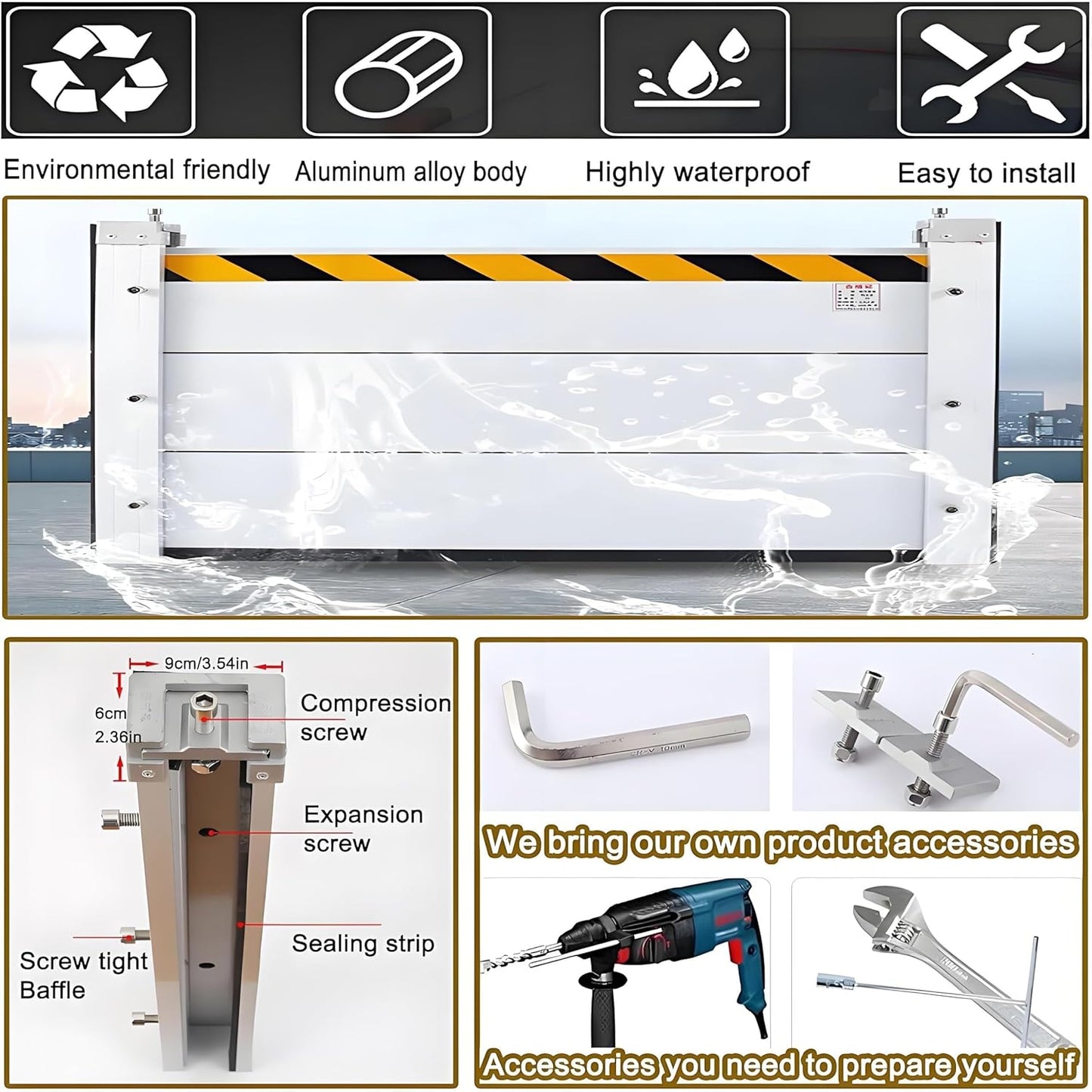 Flood Barriers for Home Exterior,Aluminum Alloy Outdoor Garage Doors Water Barriers for Flooding(H39.4Inch,L7FT)
