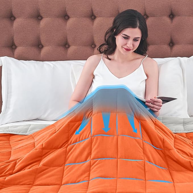 King Size Weighted Blanket for Adults (25 lbs, 80β x 87β, Orange) Cooling Heavy Blanket for Sleeping Perfect for 240-260 lbs, Breathable Blanket for Adults & Couple All Season, Machine Washable