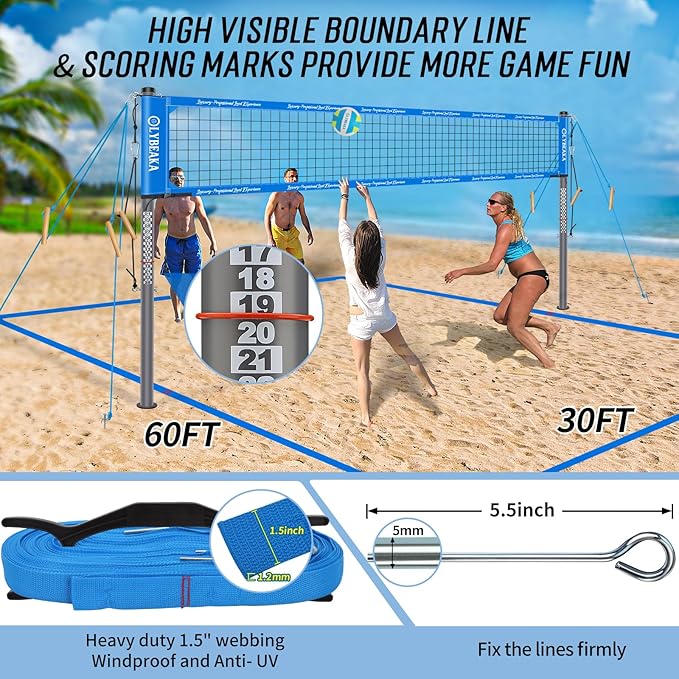 2025 Outdoor Professional Volleyball Net Set for Backyard Beach with Tetoron Net, Adjustable 2" Aluminum Poles, PU Volleyball,Carry Bag - Easy Setup & Anti-Sagg with 2 Tension Adjusters