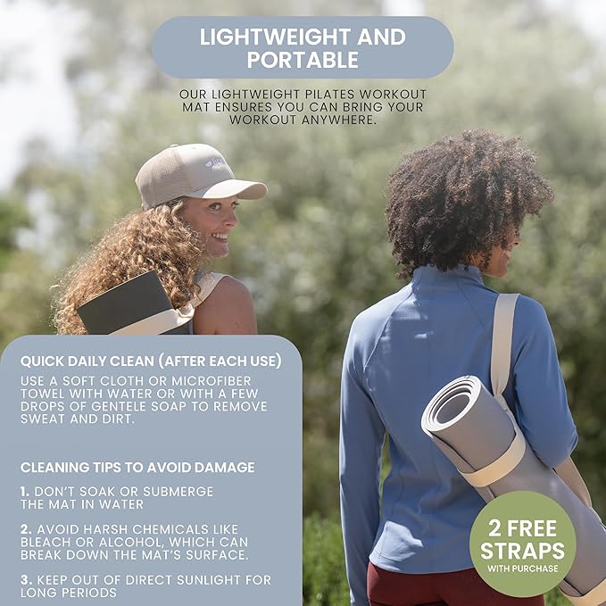 Lindywell Pilates Yoga Workout Mat Non Slip 6mm, 8mm, 10mm Thick - 6ft x 26in