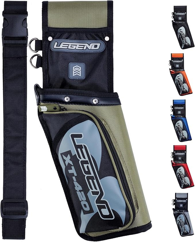 Legend XT420 Field Quiver - Left or Right-Handed Quiver Arrow Holder, Archery Quiver with 3 Arrow Tube, Durable Nylon Hip Quivers with Multiple Pockets for Archery Accessories, Score Card & Tools