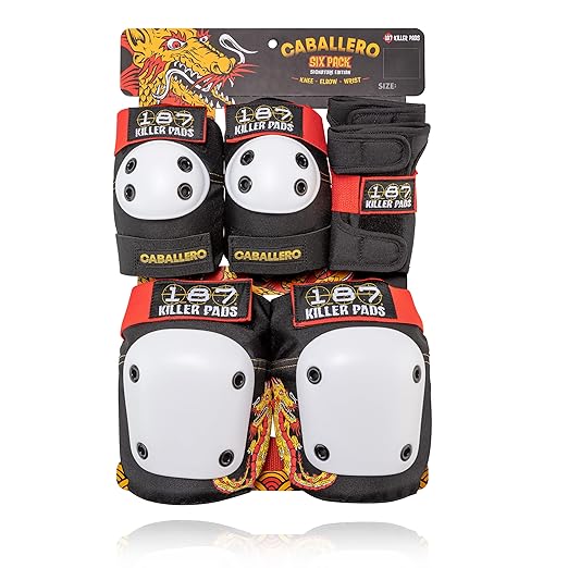 187 KILLER PADS Six Pack Pad Set, Elbow Pads, Knee Pads, and Wrist Guards - Ideal for Skateboarding, Roller Skating, and Inline Skating
