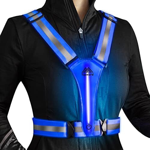 LED Reflective Vest Safety Gear, Light Up Vest for Night Walking Cycling, High Visibility Running Vest with Reflective Strips