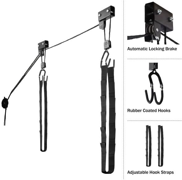 RAD Sportz Kayak Hoist 2-Pack Quality Garage Storage Canoe Lift with 125 lb Capacity Even Works as Ladder Lift Premium Quality Pulley System, Black