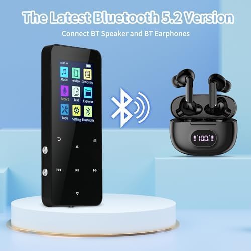 144GB MP3 Player, with Bluetooth 5.2, HiFi Sound,FM Radio, Voice Recorder, E-Book, Earphones Included，Portable Music Player for Kids ，Mini Design Ideal for Sport