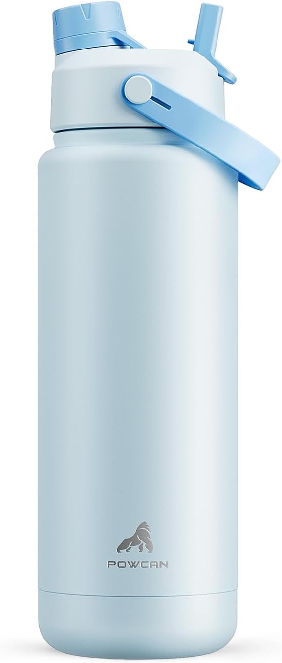 32 oz Insulated Water Bottle with 2-in-1 Straw and Spout Lid, Keep Cold 24H, Leak-Proof, BPA-Free, Double Wall Stainless Steel Water Bottle for Sports, Gym, Travel, and School (Sea Breeze)