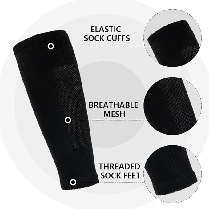 3 Pairs Mens Grip Soccer Socks, 3 Pairs Shin Sleeves with 1 Pack Shin Guards and 4 Shin Straps, Soccer Football Game Set 11 Pcs