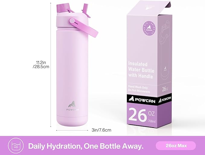 26 oz Insulated Water Bottle with 2-in-1 Straw and Spout Lid, Keep Cold 24H, Leak-Proof, Fits in Car Cup Holder, Stainless Steel Water Bottle for Sports, Trip, Gym, and School (Seashell Sonata)