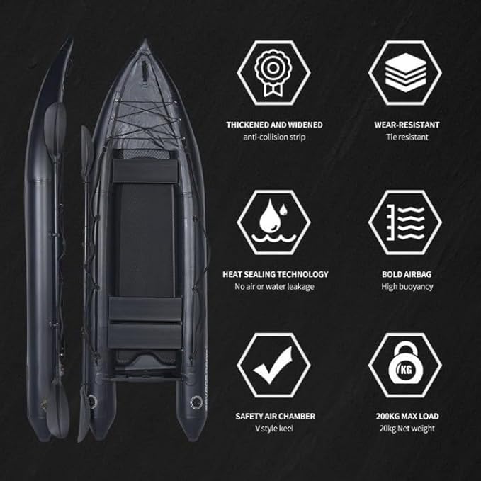 2 Person Inflatable Durable Fishing Kayak Armoured PVC Watercraft with Motor Mount Stern - 130'' x 43'' x 11.8