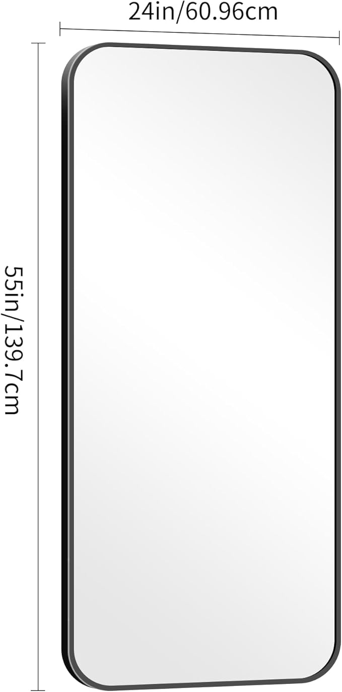 24" x 55"Bathroom Mirror, Matte Black Wall Mirror with Metal Frame, Decorative Rectangular Vanity Mirror for Bedroom Bathroom Living Room Entryway (Horizontal/Vertical)