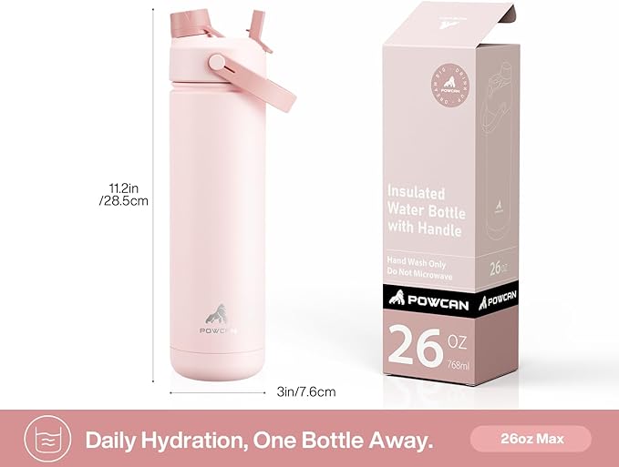 26 oz Insulated Water Bottle with 2-in-1 Straw and Spout Lid, Keep Cold 24H, Leak-Proof, Fits in Car Cup Holder, Stainless Steel Water Bottle for Sports, Travel, Gym, and School (Candy Ripple)