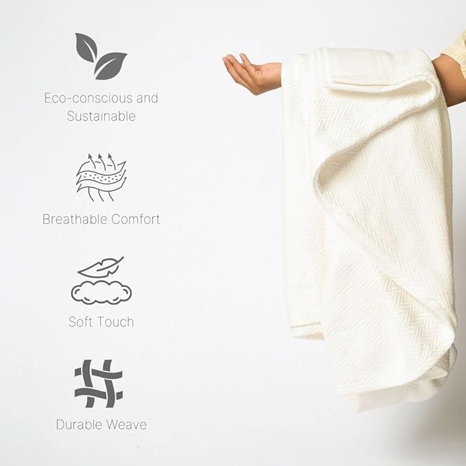 100% Cotton Herringbone Weave Blankets, 108" X 90" King, Throw Blanket for Bed, All Season Cotton Blanket, Cozy Blanket,Throws & Bed Blanket, Throw Blanket for Couch, Modern Home Decor -Tusk