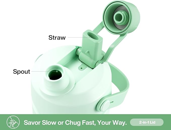 26 oz Insulated Water Bottle with 2-in-1 Straw and Spout Lid, Keep Cold 24H, Leak-Proof, Fits in Car Cup Holder, Stainless Steel Water Bottle for Sports, Travel, and School (Mint)