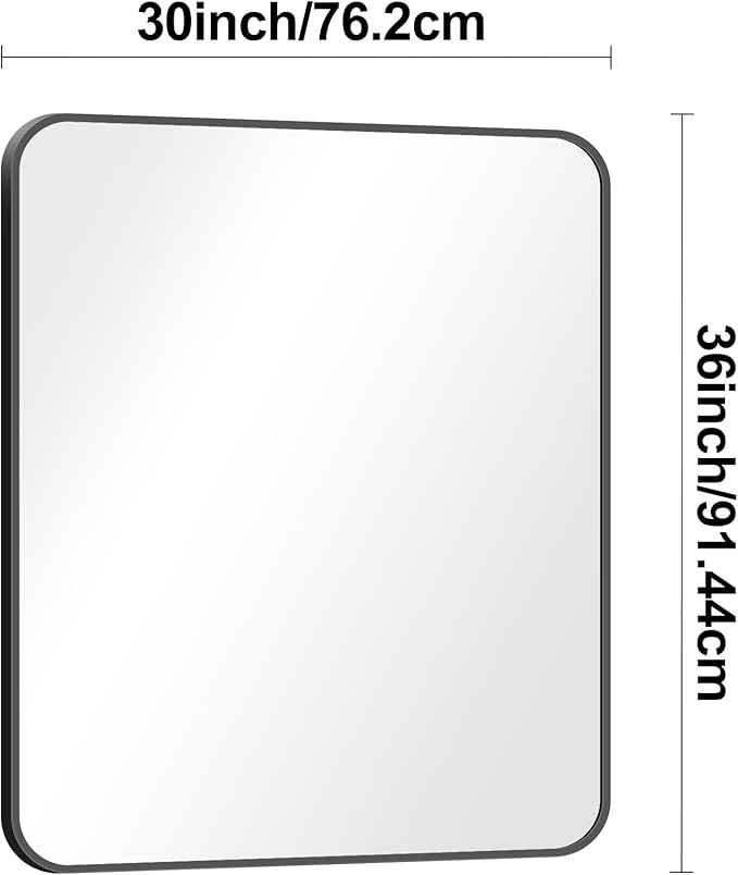 30x36 inch Bathroom Mirror,Black Rectangle Mirror,Wall Mounted Bathroom Frame Vanity Mirror with Round Corner for Bedroom Living Room, Entryway Hangs Horizontal or Vertical