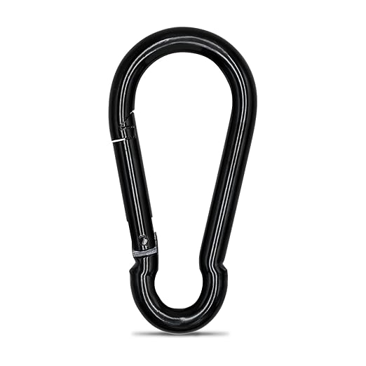 KINLINK 1 Pack Black Carabiner Clip, 4 inch Heavy Duty Spring Snap Hook, Caribeener Clips for Outdoor Camping, Swing Set, Hammock, Hiking Travel, Fishing, Weight Lifting Machine