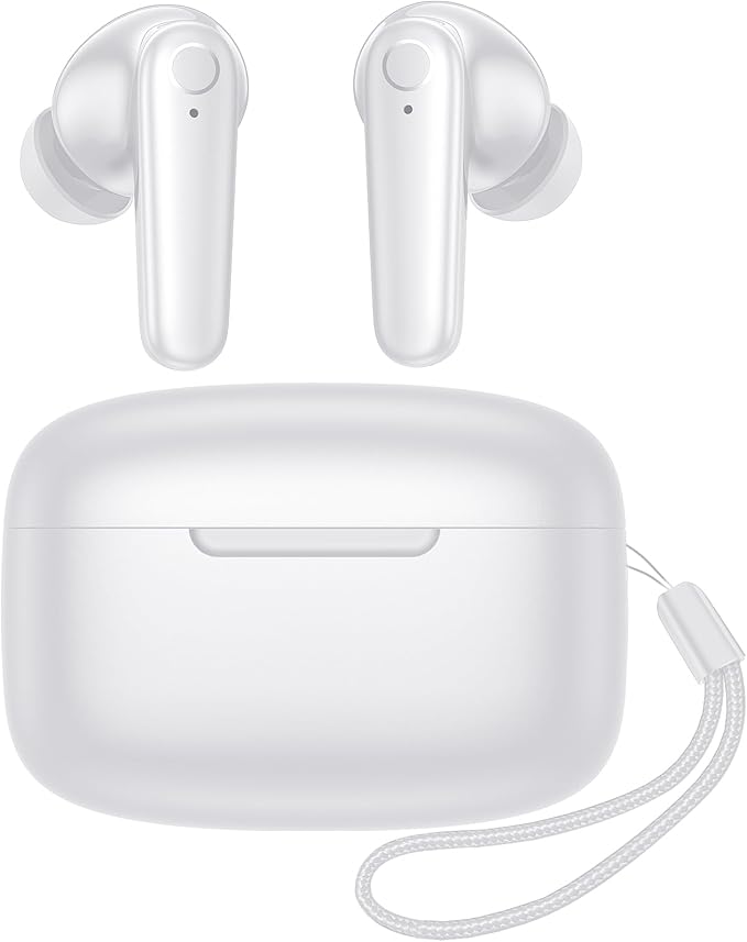 kurdene Wireless Earbuds Bluetooth 5.4 Headphones 60H Playtime Deep Bass Stereo Ear Buds with Mic Comfort Lightweight in Ear Earphones for Workout/Running White