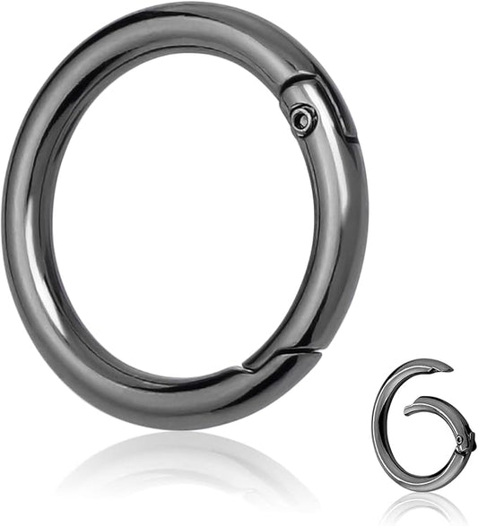 10Pack 1 Inch Metal Spring O Rings Clip Keychain, Round Carabiner Clips Keyrings Snap Hook Buckle, Purse Shoulder Bag Chain Rings Clip Replacement Paracord Keychain Lanyard Leather DIY Crafts (Black)
