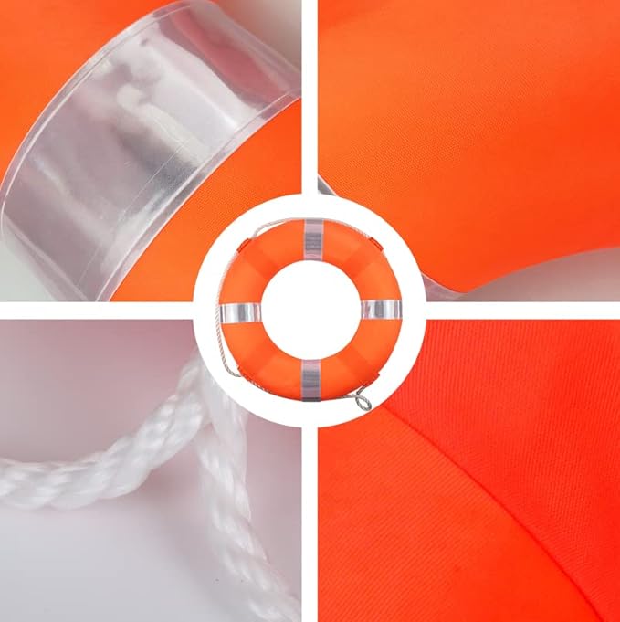 Lifebuoy Set 20Inch Life Preserver Ring and Water Floating Lifesaving Rope 98.4FT,Swim Foam Buoy,Swimming Pool Safety Throwing Ring with Perimeter Rope,Throwable Flotation Device