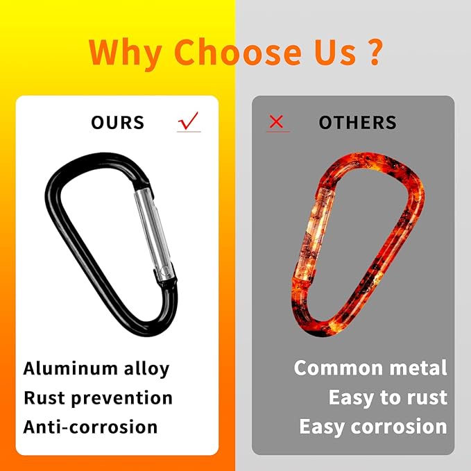 30PCS Aluminum Carabiner Clips, 2" D Shape Spring Snap Hooks Carabiner with 30PCS Keyring Keychain Hook