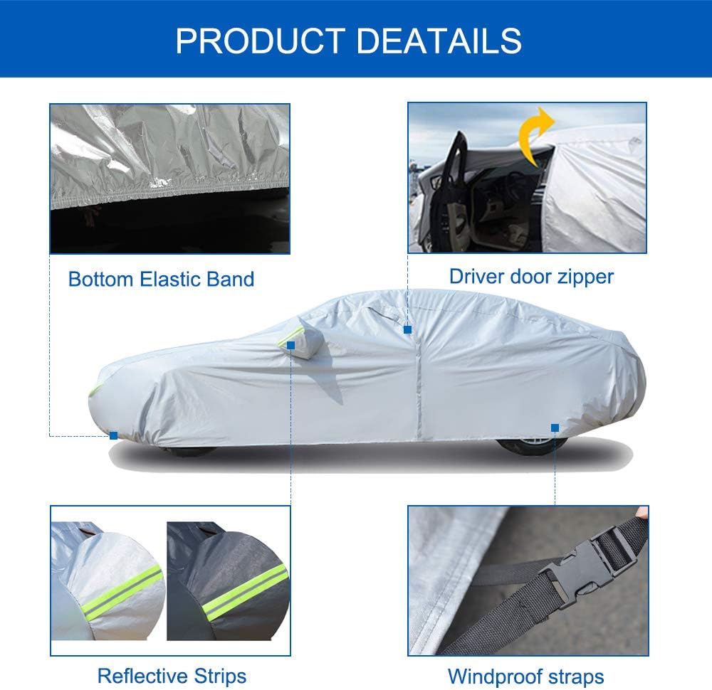 KouKou Oxford SUV Car Cover Waterproof All Weather for Automobiles with Zipper Door, Full Exterior Cover for Mazda CX-5, Subaru Forester, Crosstrek, Jeep Cherokee, Compass, etc.(up to 181 inch)