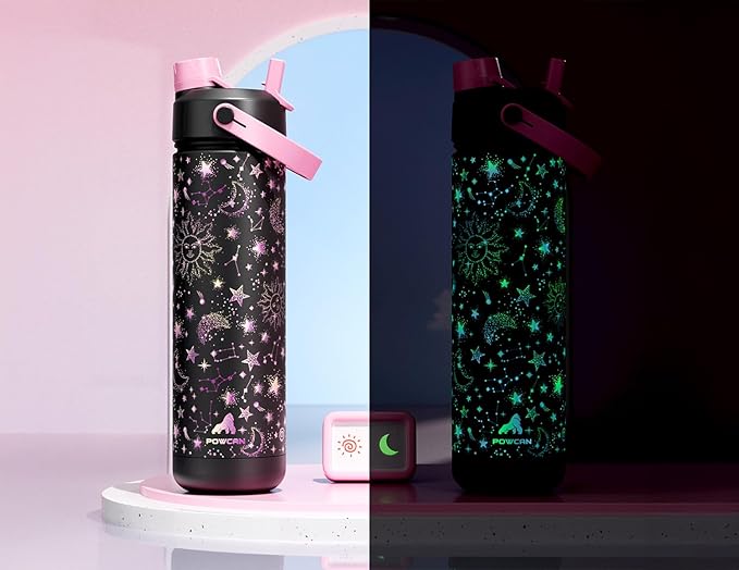 26 oz Insulated Water Bottle with 2-in-1 Straw and Spout Lid, Glow-in-the-Dark, 24H Cold, Leakproof, Fits in Car Cup Holder, Stainless Steel for Sports, Travel, and School (Twinkling Galaxy)