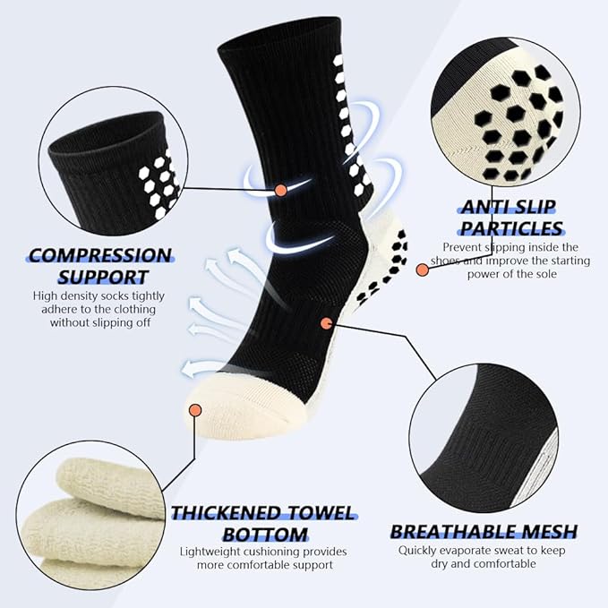 3 Pairs Mens Grip Soccer Socks, 3 Pairs Shin Sleeves with 1 Pack Shin Guards and 4 Shin Straps, Soccer Football Game Set 11 Pcs