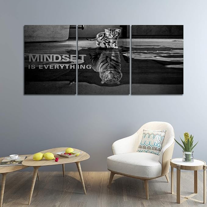 3 Panels Mindset is Everything Motivational Canvas Wall Art Inspirational Entrepreneur Quotes Poster Print Artwork Painting Picture for Framed Home Decoration Living Room office bedroom 72''W x 36''H