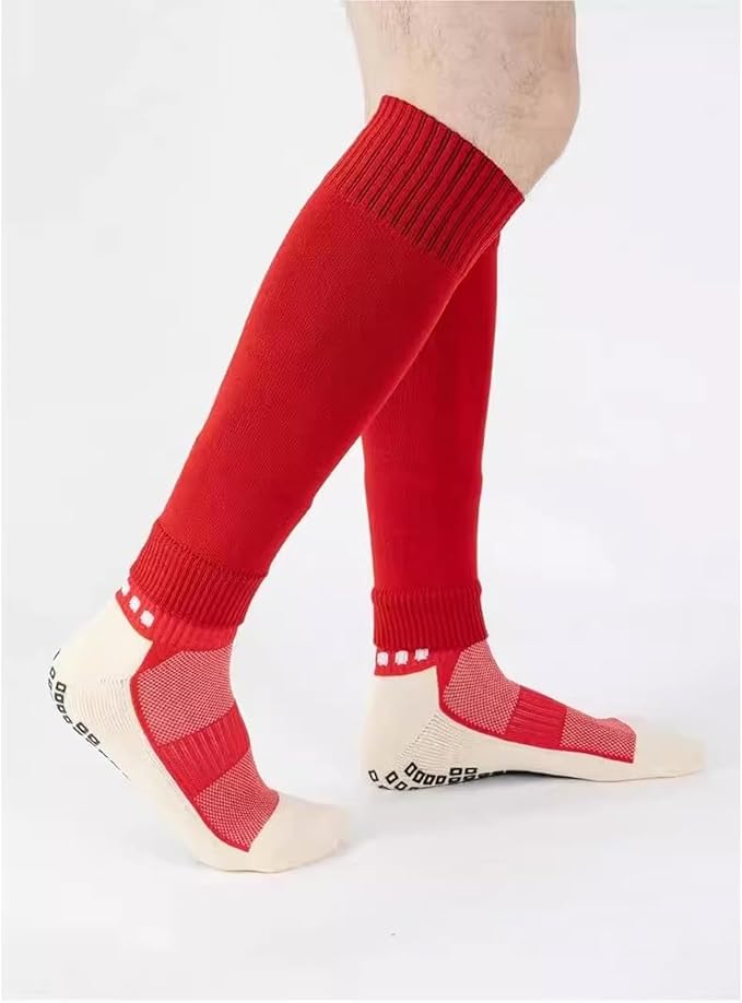 2 Set Anti-Slip Grip Soccer Socks with Shin Guard Sleeves, Sports Athletic Socks for Men Women