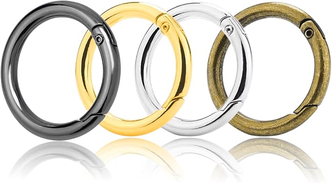 12Pack 1 Inch Spring O Ring Clip Keychain, 4 Colors Round Carabiner Clip Keyrings Snap Hook Buckle for Purse Shoulder Bag Chain Ring Clip Replacement Paracord Keychain Lanyard Leather Repair Hardware