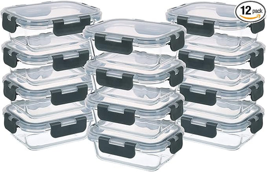 24-Piece Small Glass Food Storage Containers with Lids Airtight, 1.5 Cup Meal Prep Containers Set, Microwave&Dishwasher Safe, Leak-Proof, BPA-Free, Grey