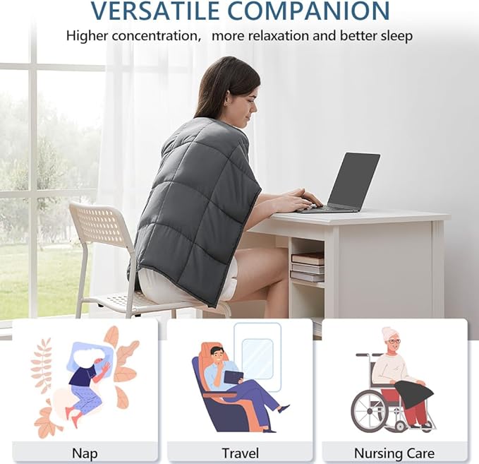 L'AGRATY Weighted Lap Blanket 5lb: Small Weighted Blanket for Adults Portable Travel - Cooling Pad for Relaxation Sleeping - Cozy Washable All-Season (29" x 24")