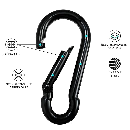 KINLINK 15 Pack Black Carabiner Clip, 2.75 inch Heavy Duty Spring Snap Hook, Small Caribeener Clips for Outdoor Camping, Swing Set, Hammock, Hiking Travel, Fishing, Quick Link Keychain