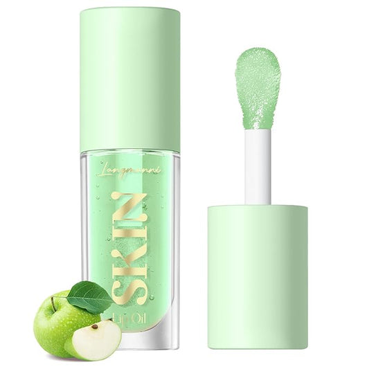 LANGMANNI Moisturizing Lip Oil,No-Sticky Lip Gloss Lip Balm Lip Care,Fruit Flavoured Lip Oil For Dry Lip's Moisturizing Hydrating And Nourishing ((Green Apple))