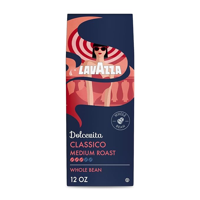 Lavazza Dolcevita Classico Whole Bean Coffee 12oz Bag, Medium Roast, Rich and Full-bodied, Intensity 3/5, Arabica and Robusta, Ideal for Drip Brewers, (Pack of 1) - Package May Vary