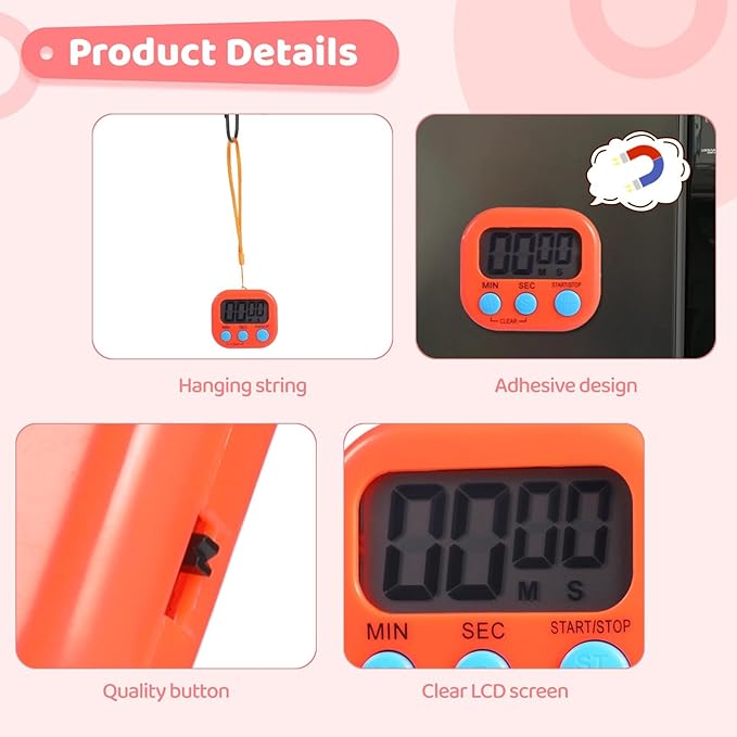 24 PCS Bulk Digital Timer, Timers for Classroom, On/Off Switch Minute Second Countdown Big LCD Display Timer, Loud Alarm for Exercise Cook Baking Teacher
